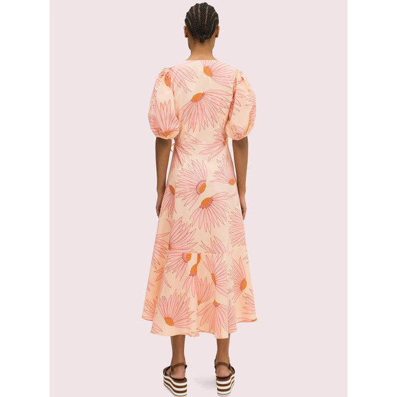 Kate Spade NY Midi Dress 0 XS Pink Falling Flower Wrap Short Sleeve Runway - Picture 5 of 15